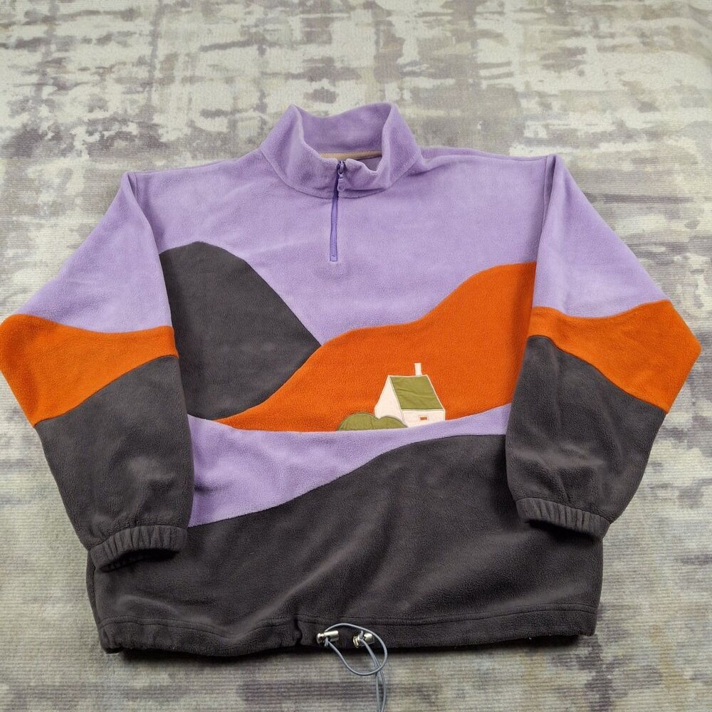 Vintage Synonyms Graphic Fleece Pullover 1/4 Zip Landscape 90s Boxy...